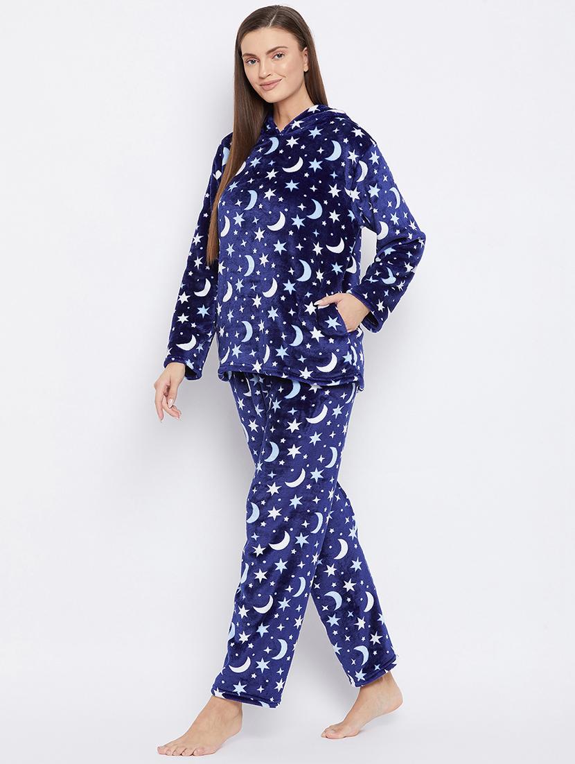 hooded neck printed nightwear pajama set - 18007196 - Standard Image - 2