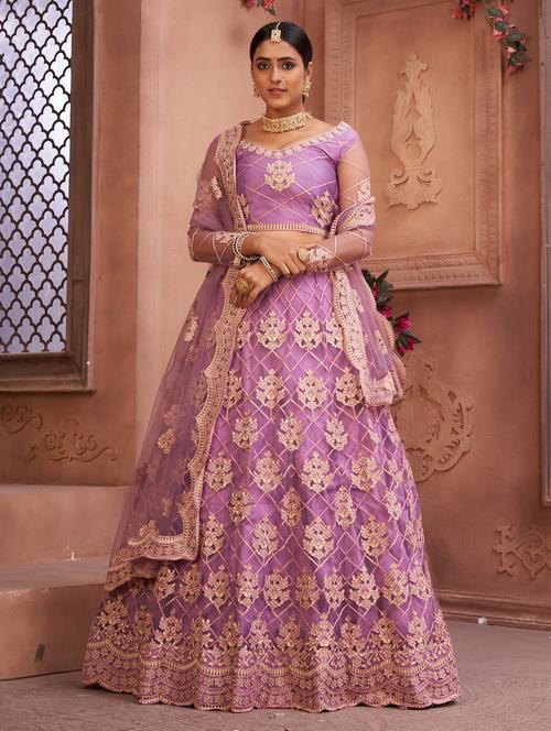purple net flared lehenga - 18008495 -  Standard Image - 0