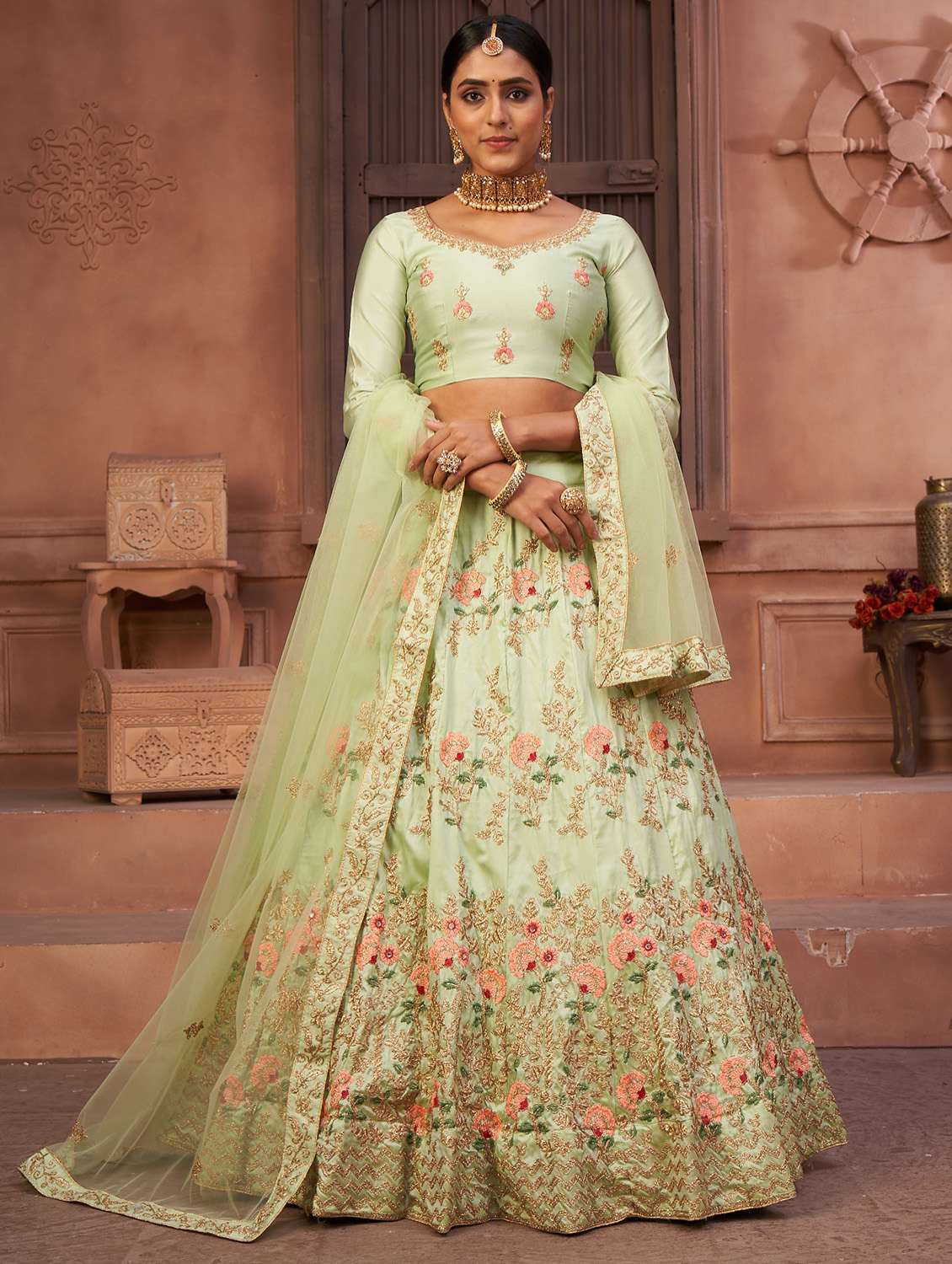 neo mint net flared lehenga