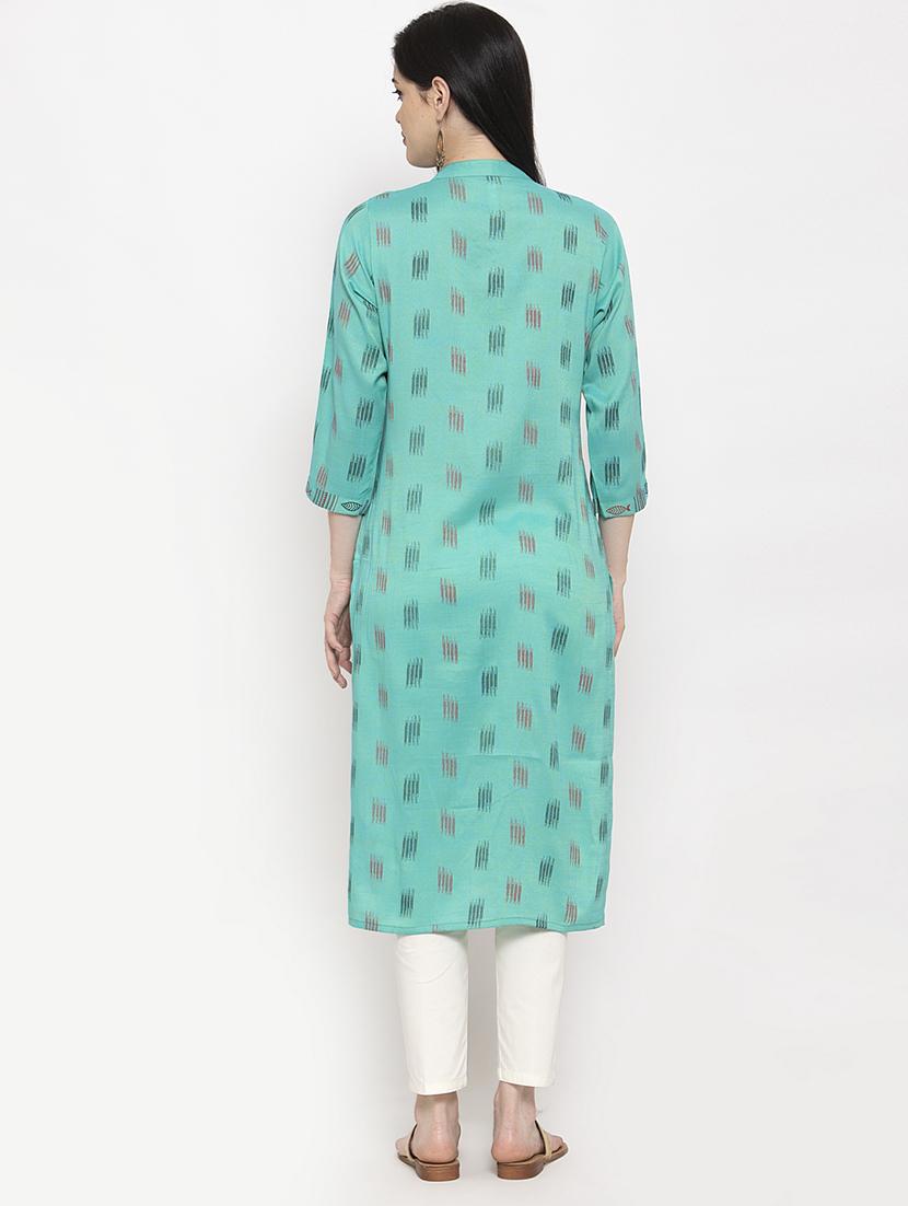 turquoise rayon straight kurta - 18008581 - Standard Image - 2