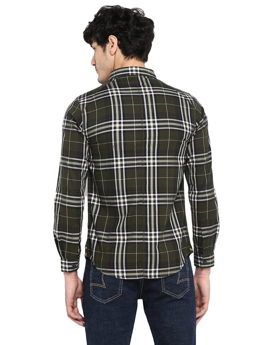 olive green checkered casual shirt - 18009756 - Standard Image - 2