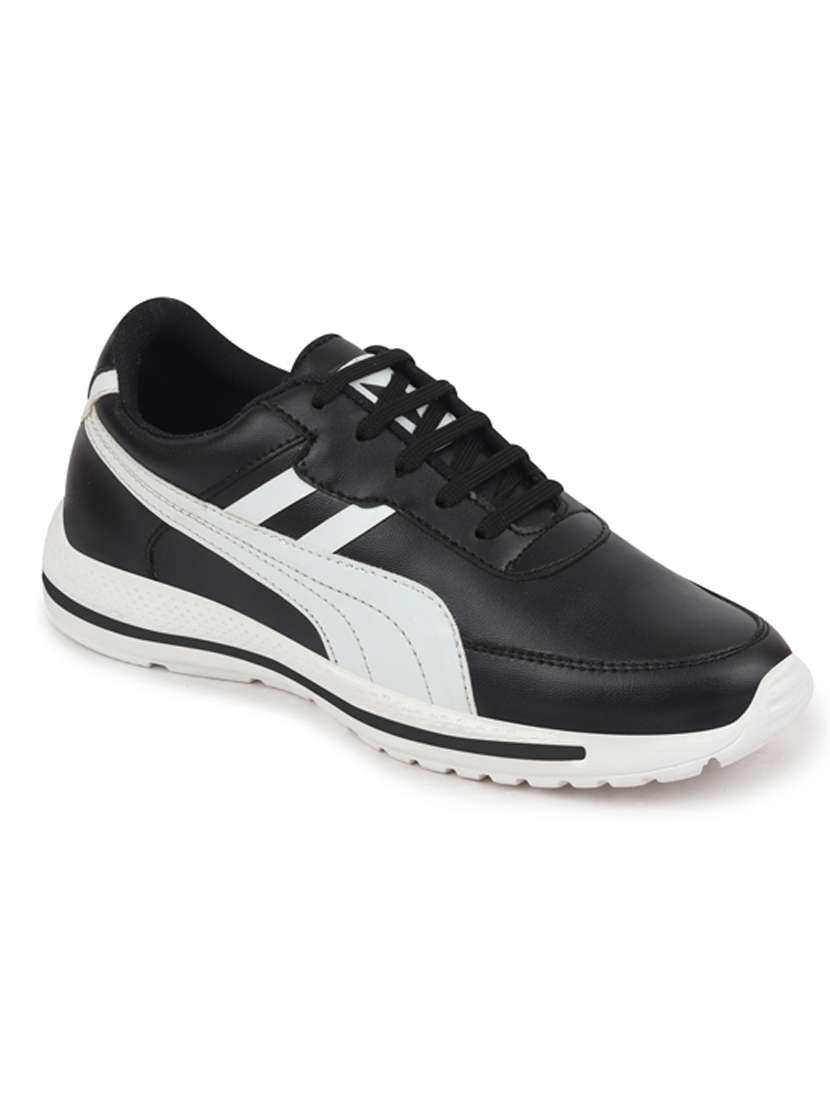 black pu lace up sneakers