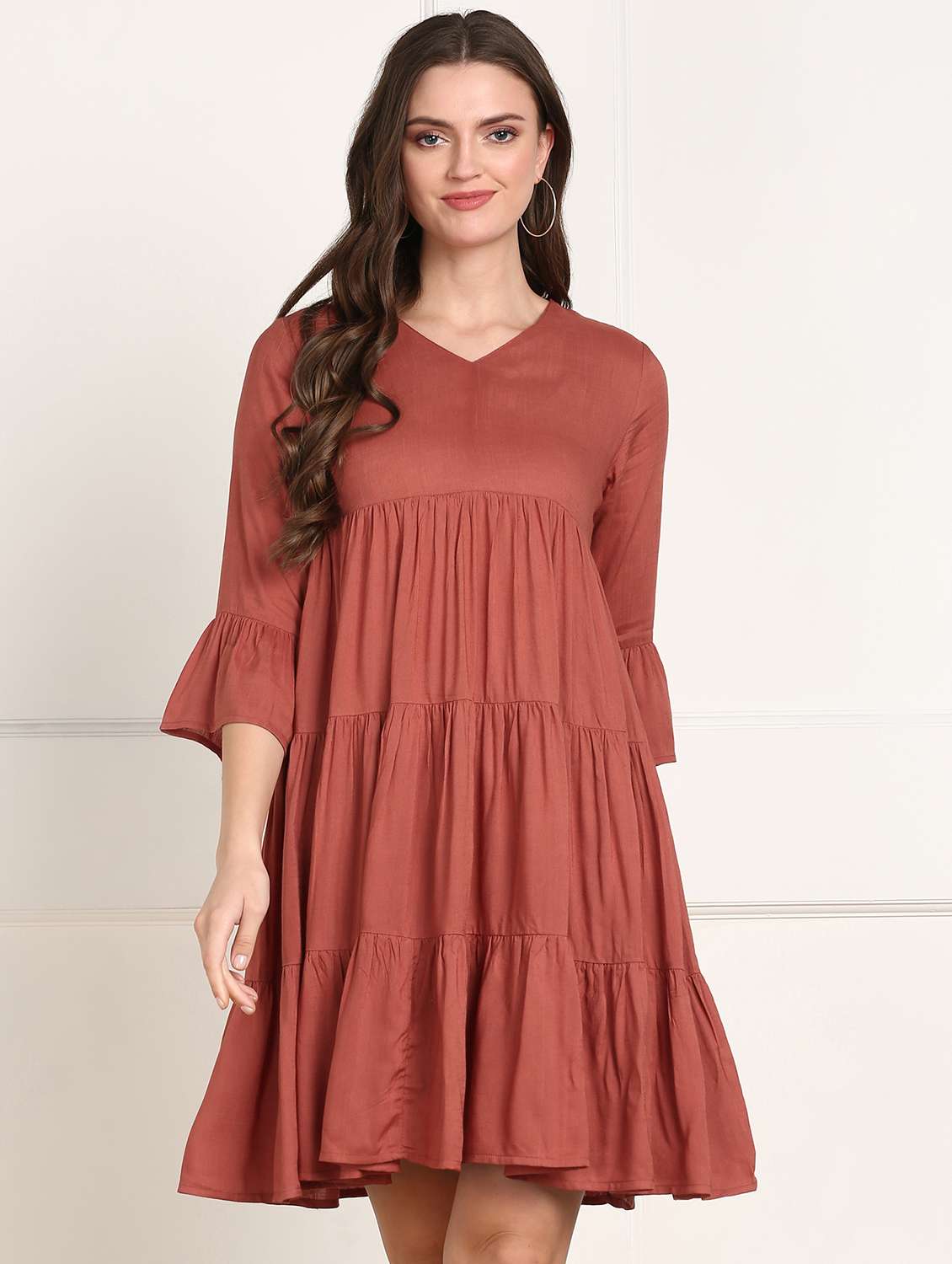 women's tiered dress solid dress
