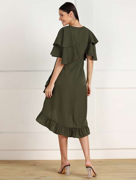 women's ruffle solid dress - 18010949 - Standard Image - 2