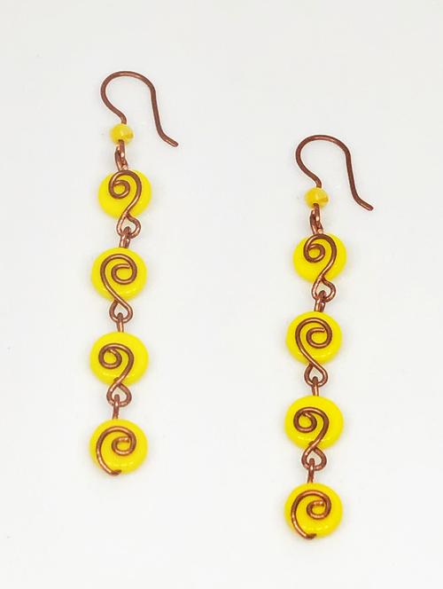 yellow beads drop earring - 18010963 - Standard Image - 0