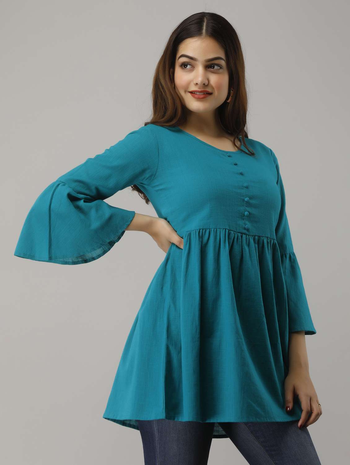 women's peplum round neck top