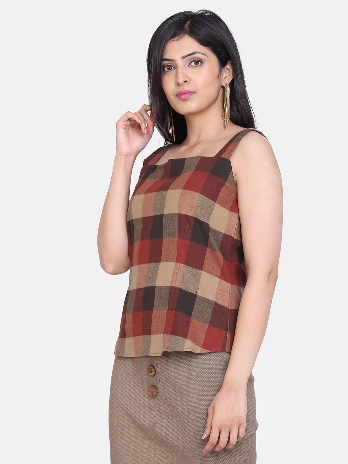 beige and maroon gingham check cotton - 18011587 - Standard Image - 2
