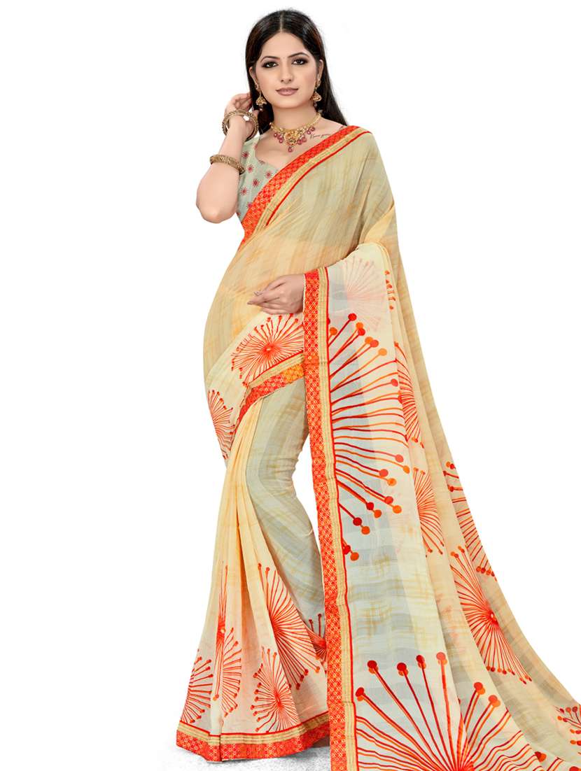 orange georgette printed saree with blouse