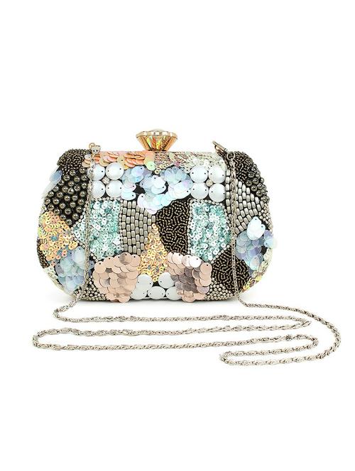 silver silk box clutch - 18012305 - Standard Image - 0