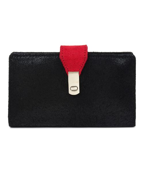 black material  top grade pu faux leather, polyester inner lining & nickel magnetic classy lock button wallet - 18012769 -  Standard Image - 0