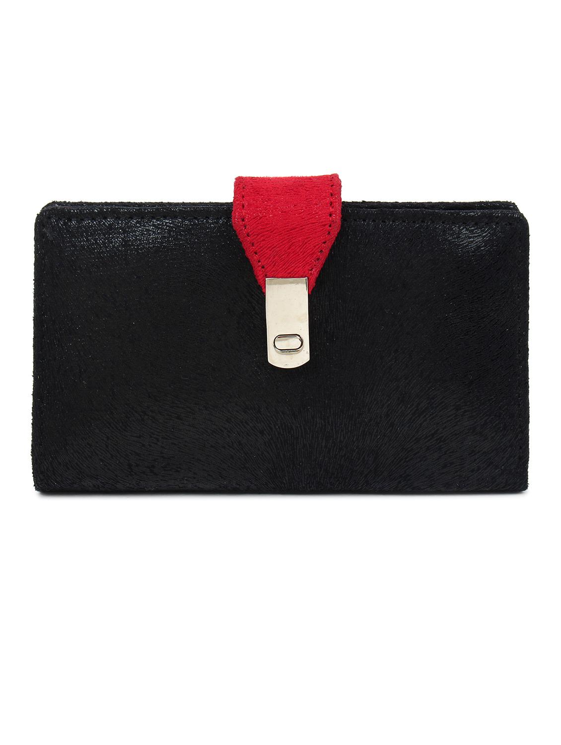 black material  top grade pu faux leather, polyester inner lining & nickel magnetic classy lock button wallet - 18012769 -  Zoom Image - 0