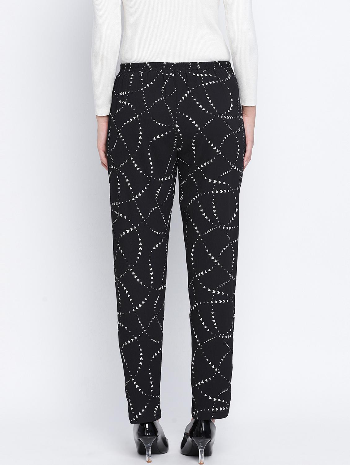 black printed flat front trouser - 18013219 - Standard Image - 2