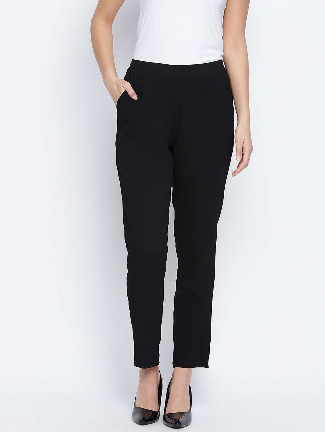 solid black pleated trouser - 18013221 -  Zoom Image - 0