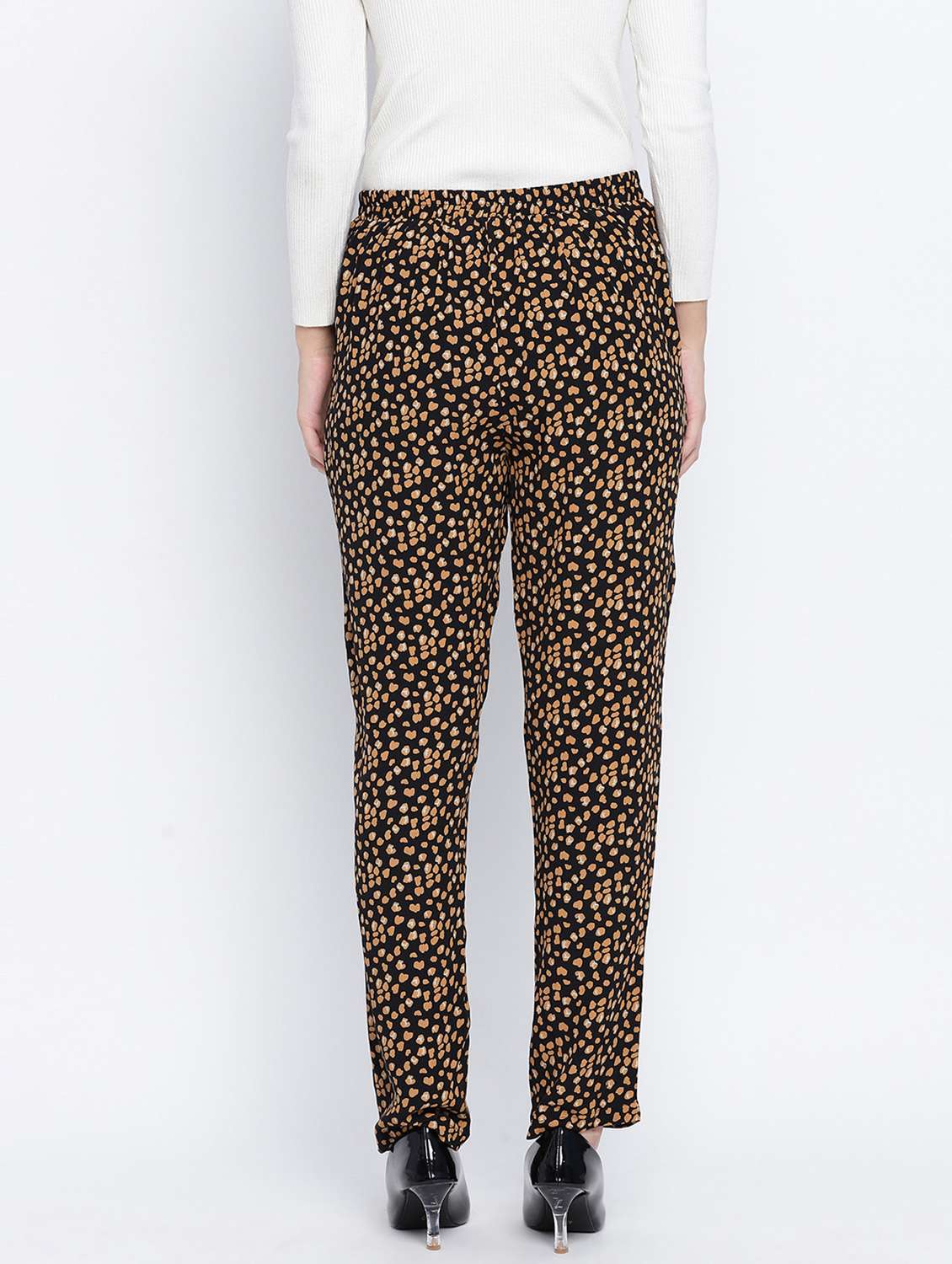 black printed flat front trouser - 18013222 -  Standard Image - 2