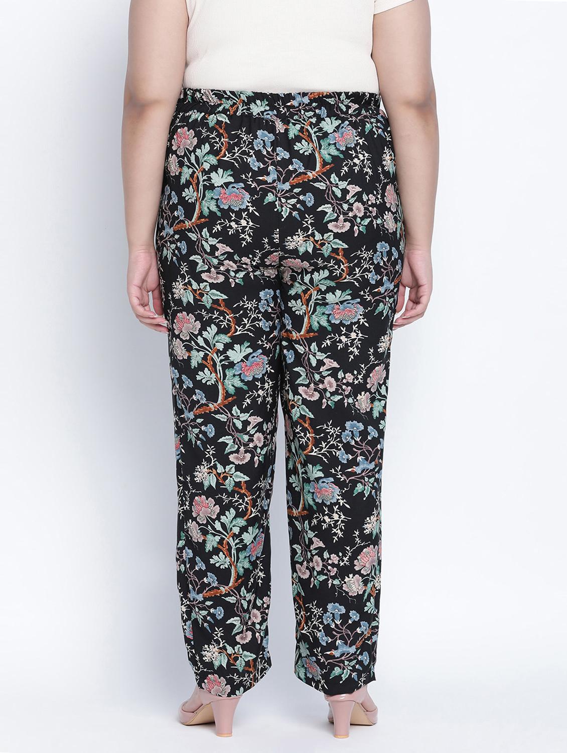 black floral printed plus size trouser - 18013230 - Standard Image - 2