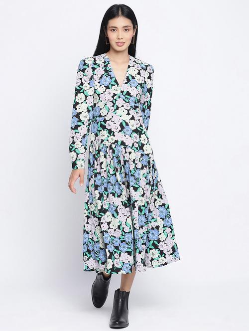 v-neck floral a-line dress - 18013277 - Standard Image - 0