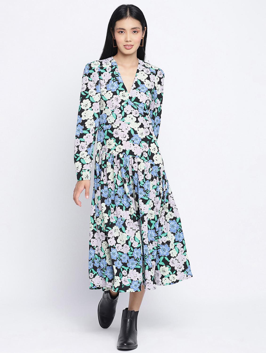 v-neck floral a-line dress - 18013277 - Zoom Image - 0