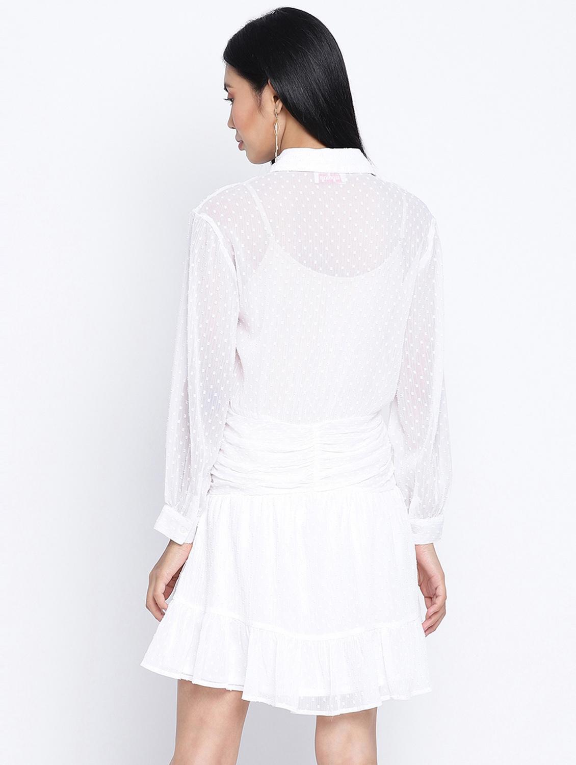 long sleeved dobby peplum dress - 18013283 - Standard Image - 2