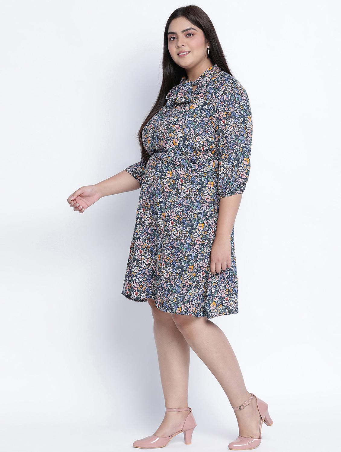 tie up neck printed a-line dress - 18013307 - Standard Image - 2