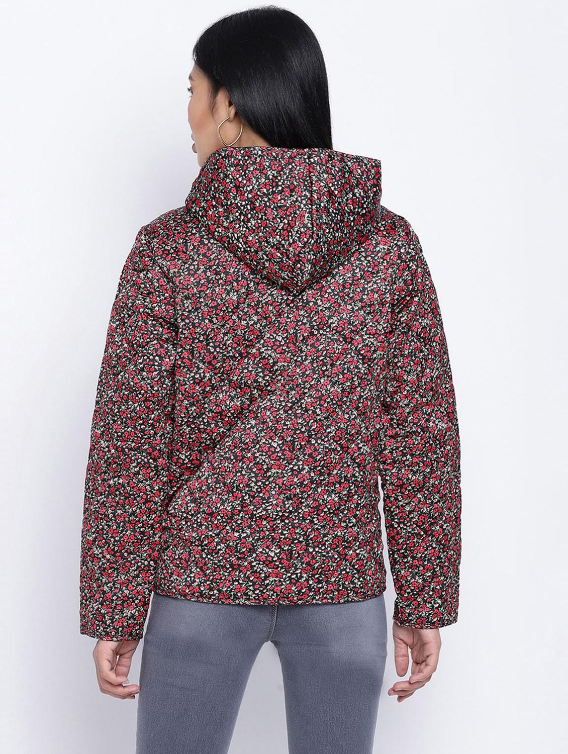 hooded neck floral jacket - 18013343 - Standard Image - 2