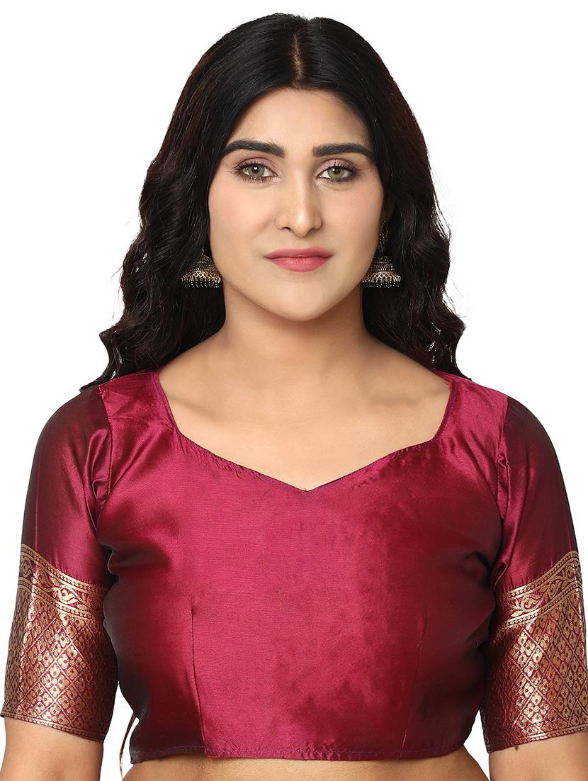 burgundy kanjivaram saree with blouse - 18013609 - Standard Image - 2