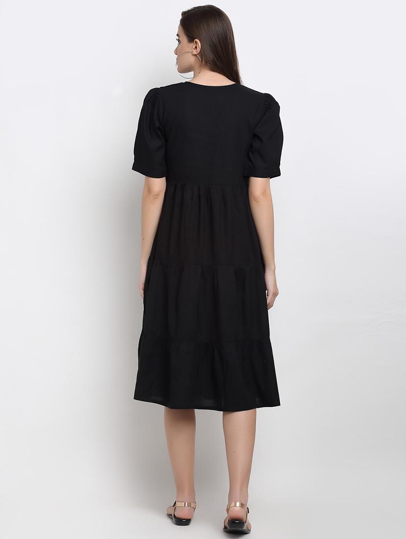round neck solid fit & flare dress - 18013716 - Standard Image - 2