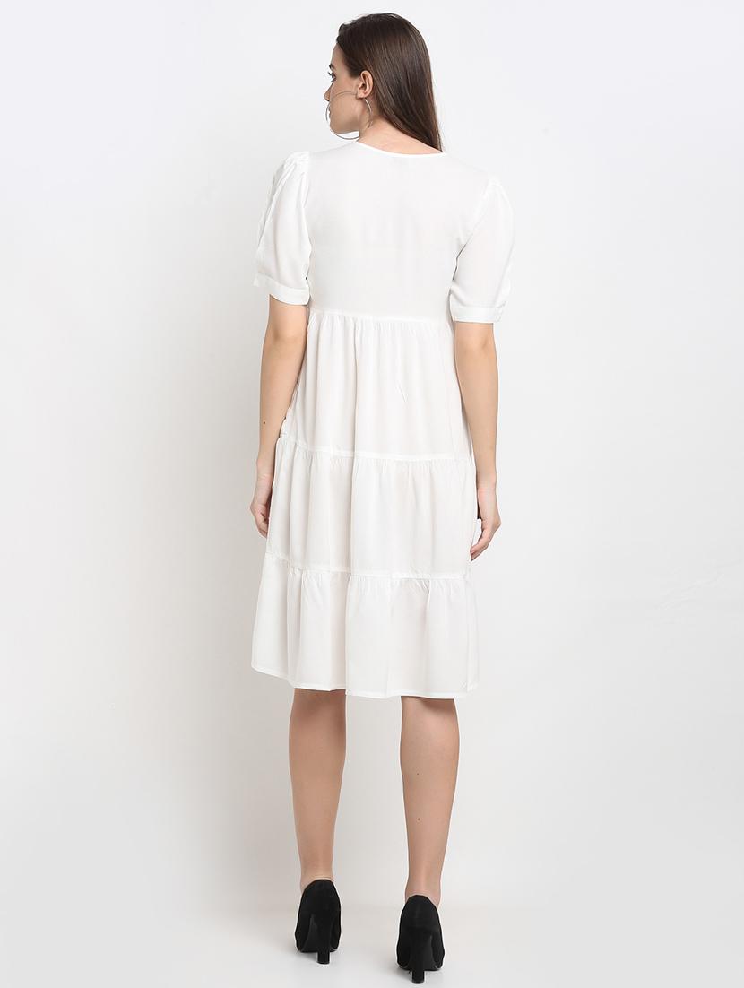 round neck solid fit & flare dress - 18013717 - Standard Image - 2