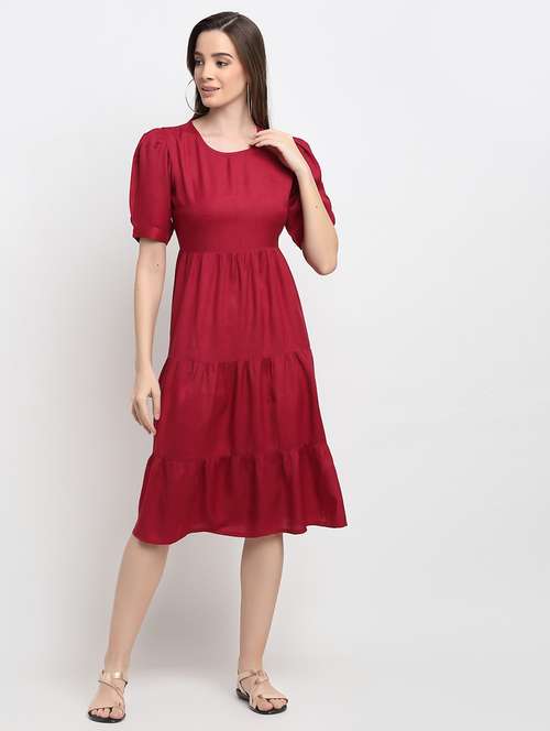 round neck solid  fit & flare dress - 18013718 -  Standard Image - 0