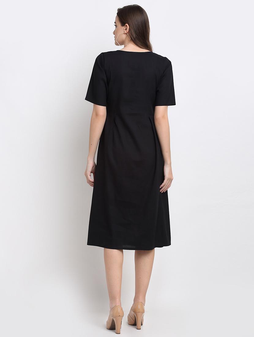 round neck solid fit & flare dress - 18013724 - Standard Image - 2