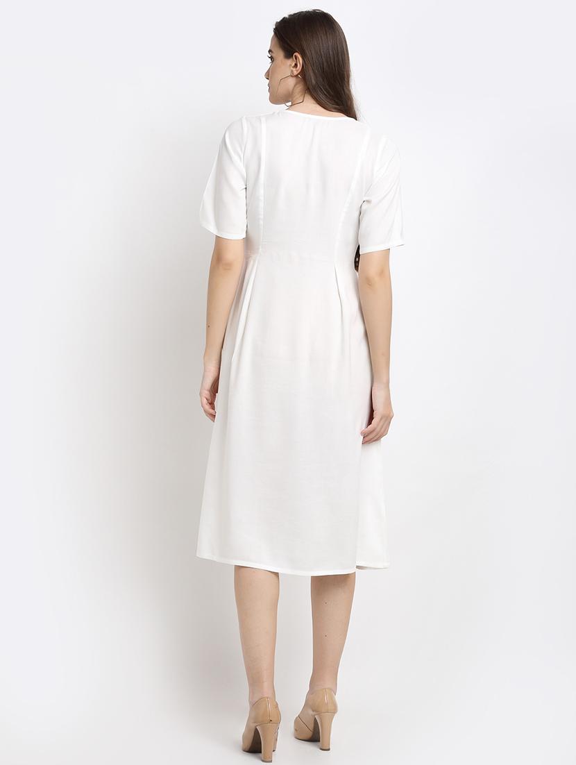 round neck solid fit & flare dress - 18013726 - Standard Image - 2