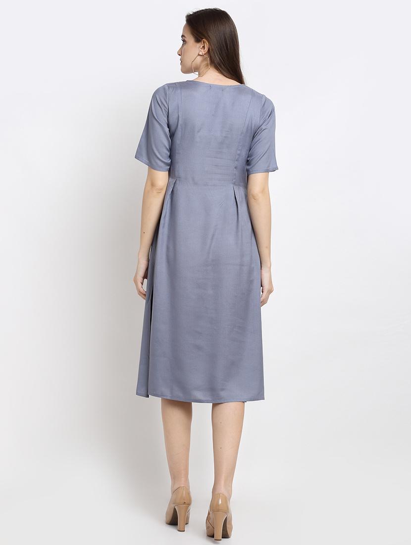 round neck solid fit & flare dress - 18013727 - Standard Image - 2