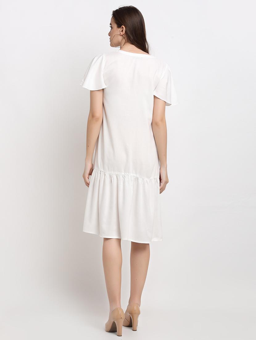 v-neck solid fit & flare dress - 18013731 - Standard Image - 2