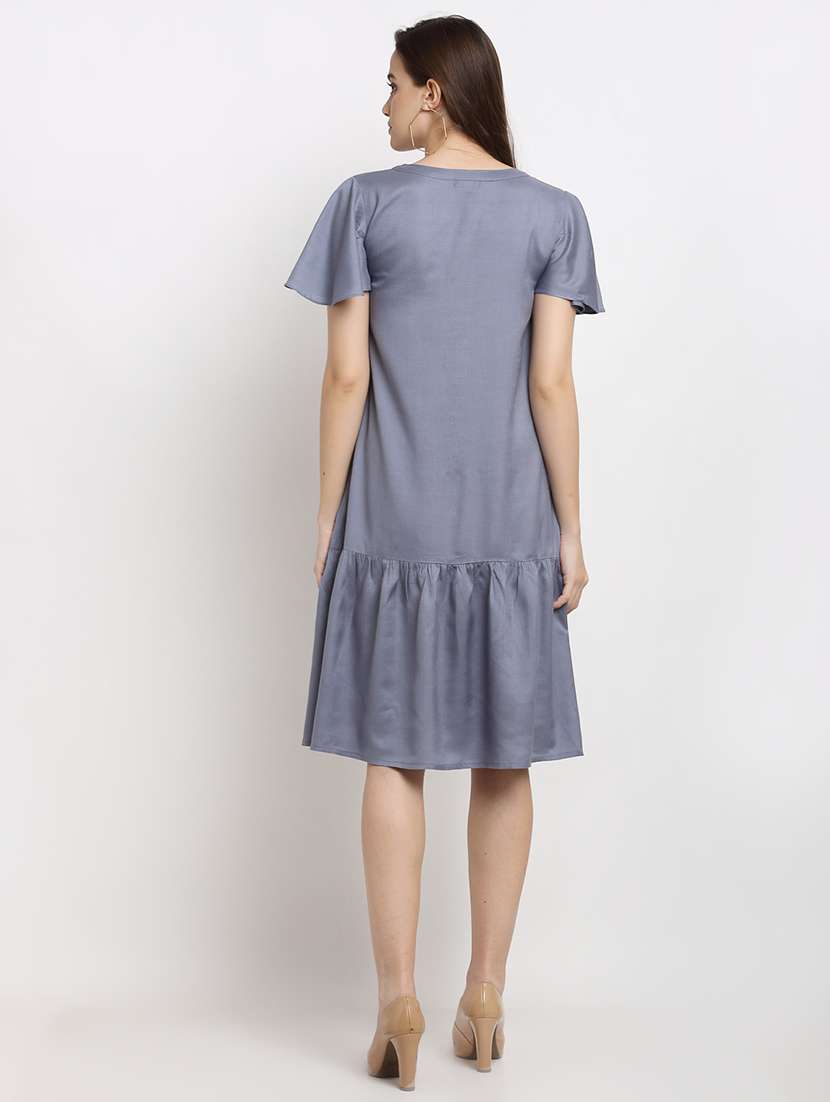 v-neck solid fit & flare dress - 18013733 -  Standard Image - 2