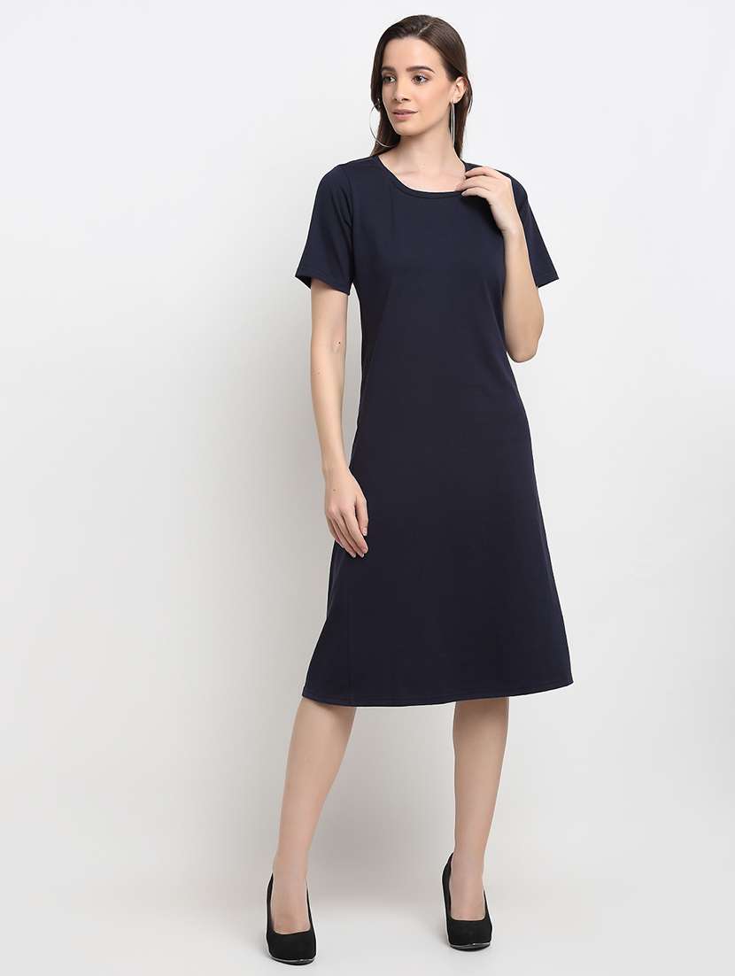 round neck solid a-line dress