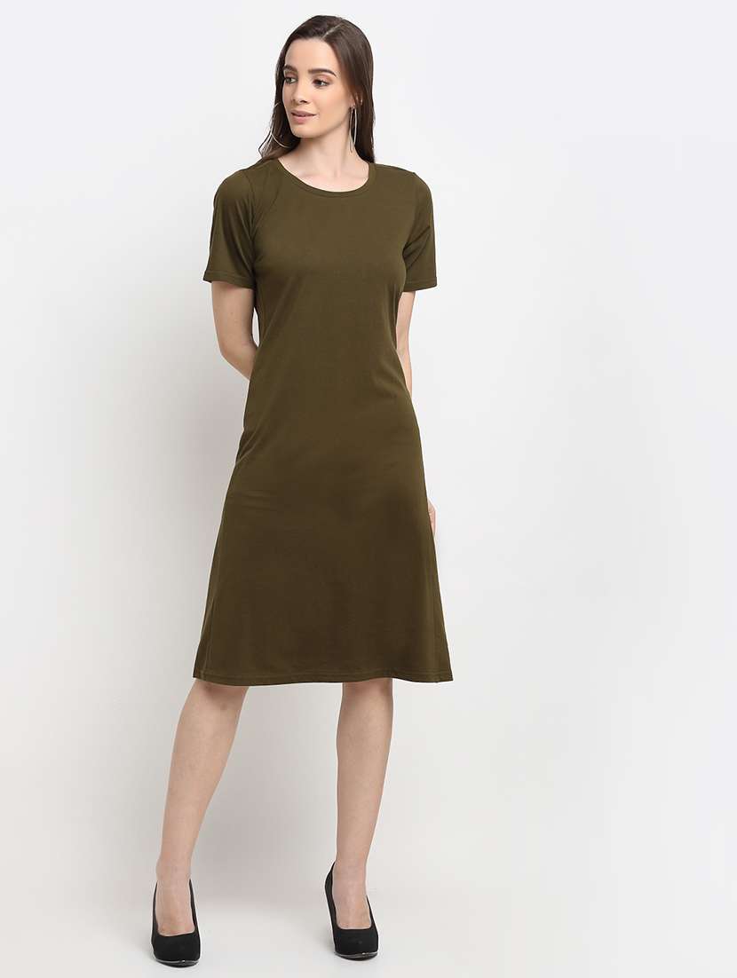 round neck solid a-line dress