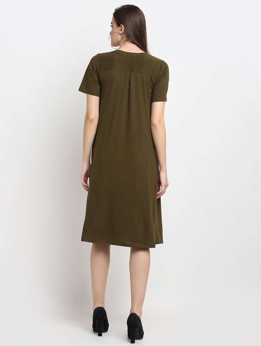 round neck solid a-line dress - 18013736 -  Standard Image - 2
