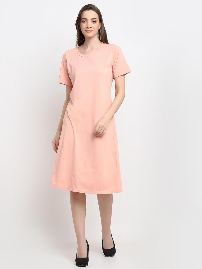 round neck solid a-line dress - 18013737 - Zoom Image - 0