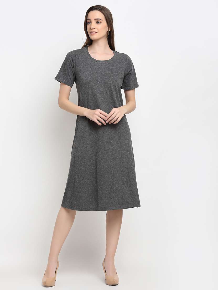 round neck solid a-line dress