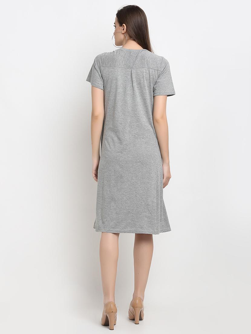 round neck solid a-line dress - 18013739 - Standard Image - 2