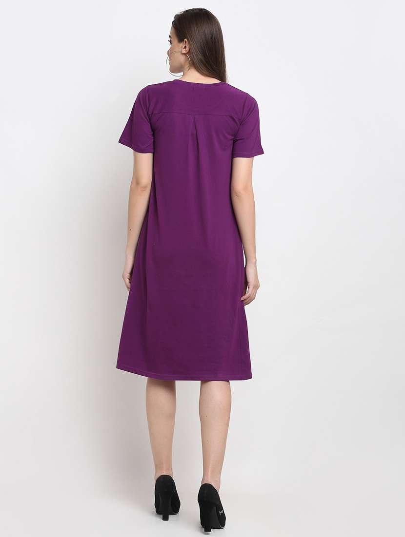 round neck solid a-line dress - 18013741 -  Standard Image - 2