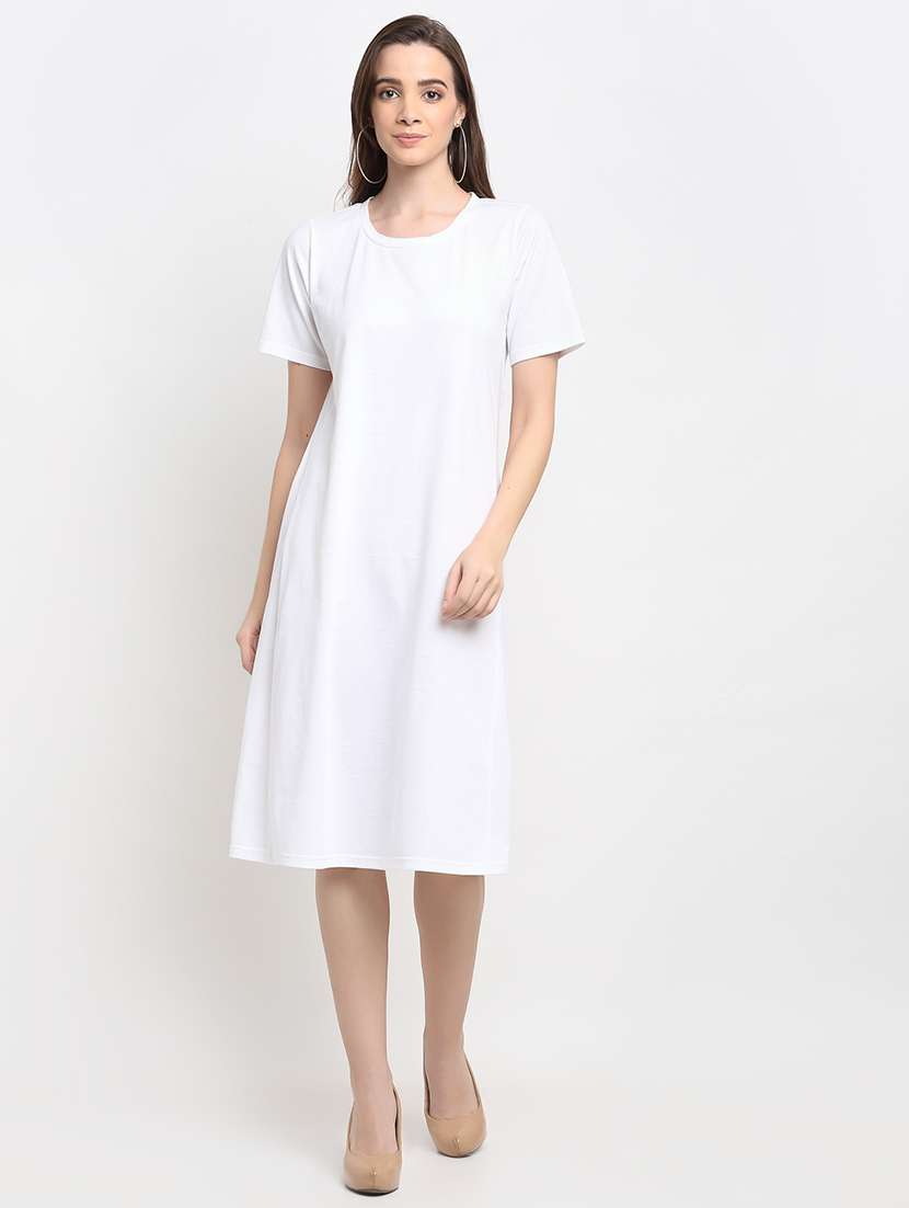 round neck solid a-line dress
