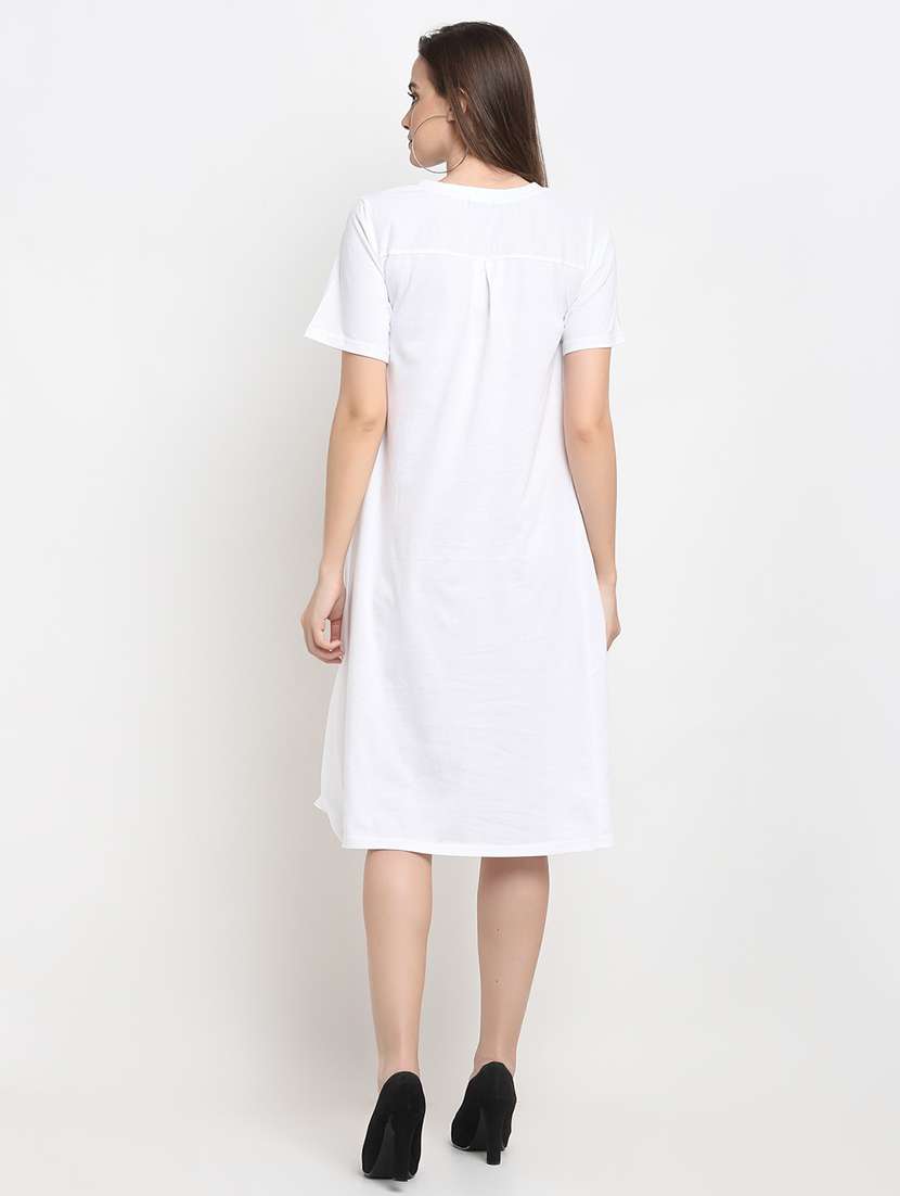 round neck solid a-line dress - 18013742 - Standard Image - 2