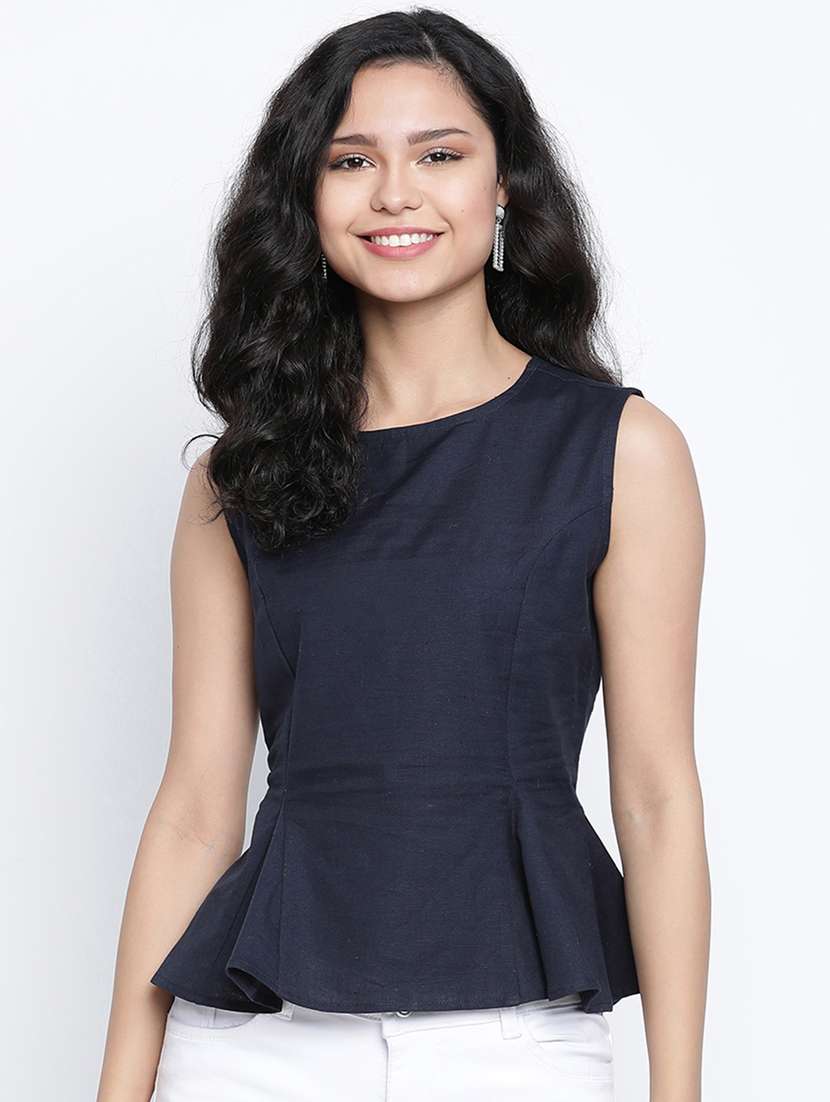 women's peplum round neck top