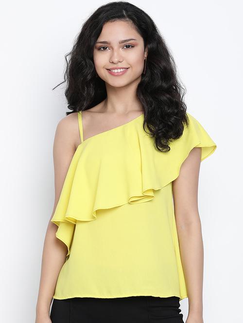 women's ruffle asymmetric neck top - 18014754 - Standard Image - 0