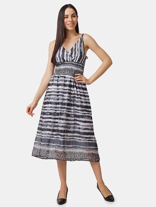 v-neck striped a-line dress - 18014783 - Standard Image - 0