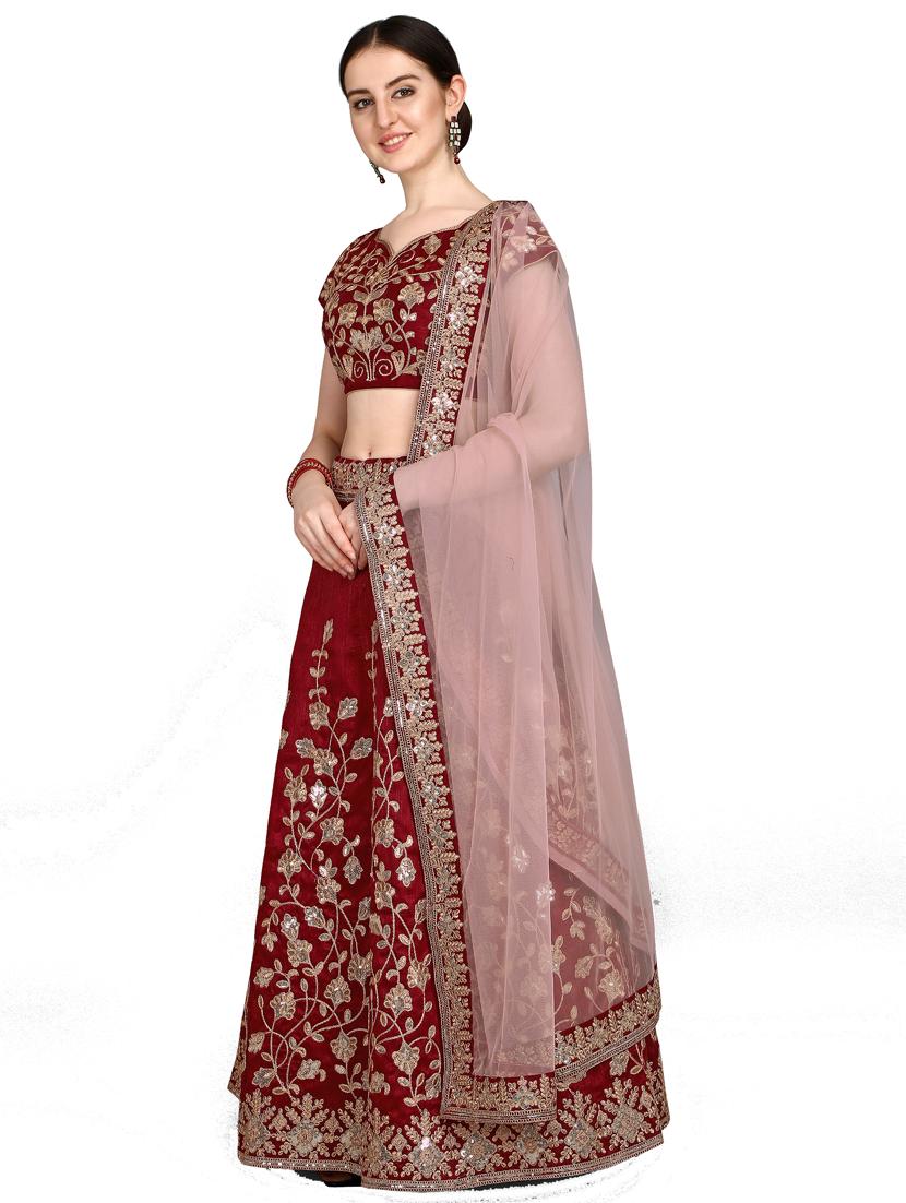red silk flared lehenga - 18015444 - Standard Image - 2