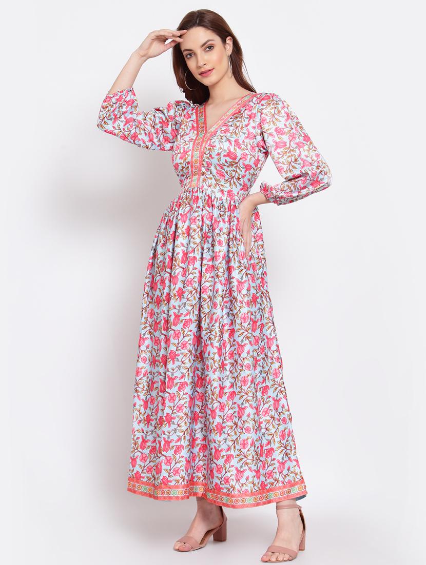 v-neck floral fit & flare ethnic dress - 18015605 - Standard Image - 2