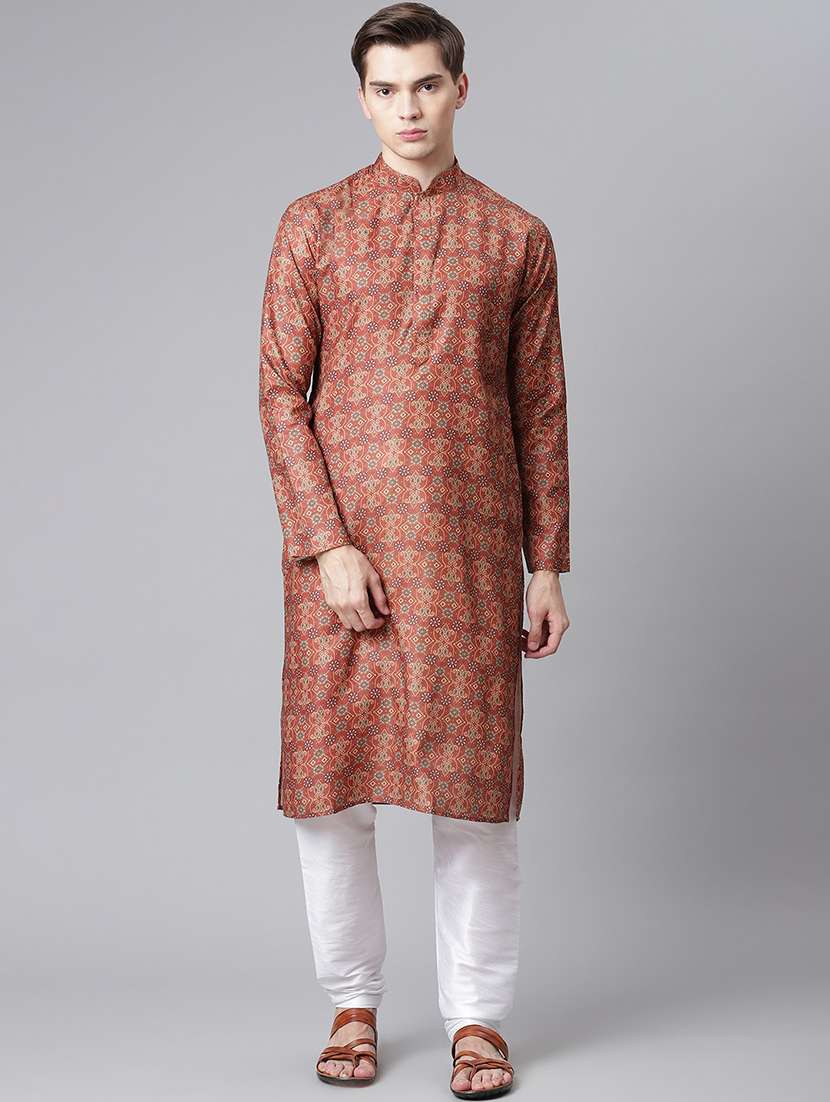 brown printed kurta pyjama set 