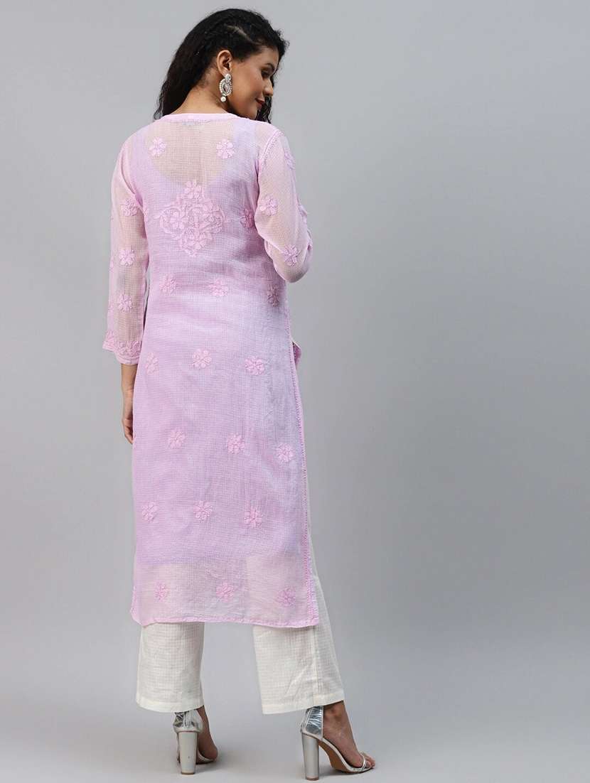 lavender pure kota fabric long chikankari kurta - 18016081 -  Standard Image - 2