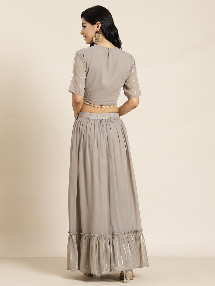grey georgette flared lehenga - 18016273 - Standard Image - 2